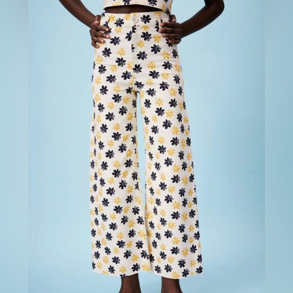 Zara Black and Yellow Flower Print Marnie Straight Jeans